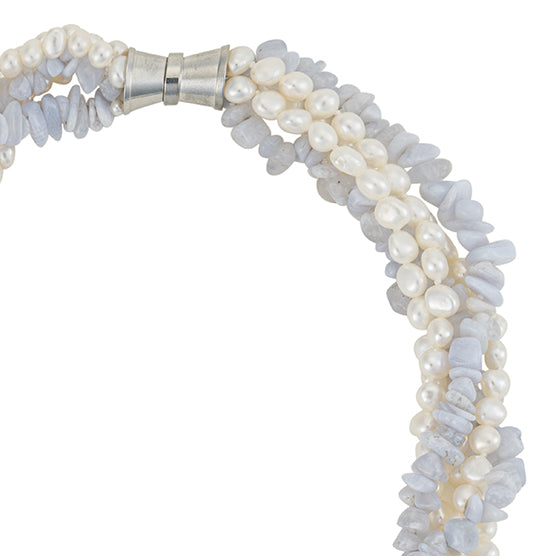 5 Strand Blue Agate and Freshwater Pearl Necklace – Dog House Pearls