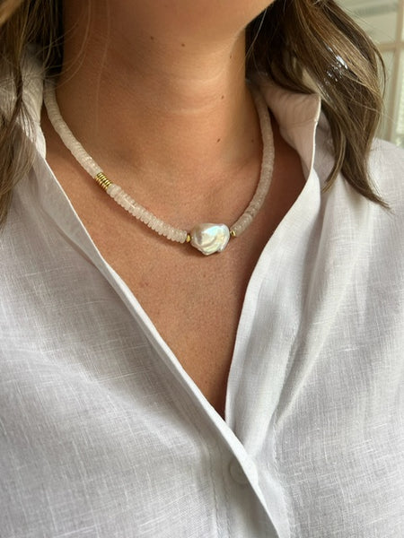 Biwa Pearl Necklace with Moonstones – Dog House Pearls