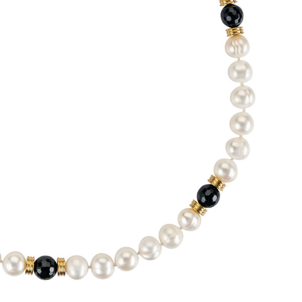 Pearl, Gold, and Jet Bead Long Necklace Dog House Pearls