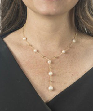 Freshwater Pearl 9ct Gold Lariat with Hanging Pearls