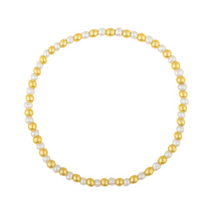 5 Piece Stackable Freshwater Pearl and Gold Bead Stretch Bracelet