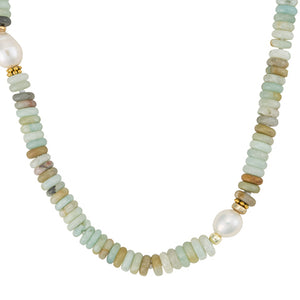 Freshwater Pearl, Amazonite and Hematite Stacked Necklace