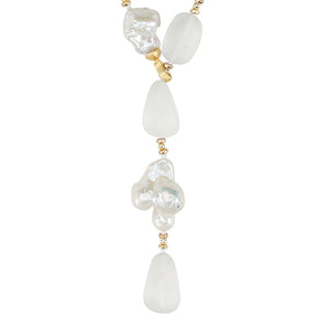 Hanging baroque pearl and frosted glass necklace