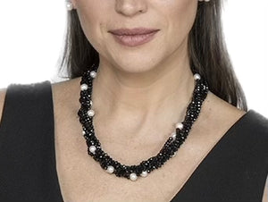 Five-Strand Jet Bead Necklace with Freshwater Pearl Accents