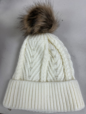 Pearl Embellished Pom Pom Beanie