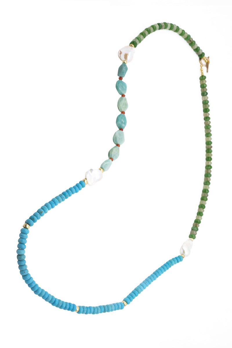 Blue and Green Turquoise, Amazonite, Jade and Baroque Pearl
