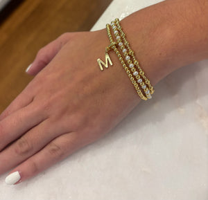 3 Stackable Freshwater Pearl and Gold Bead Stretch Bracelets