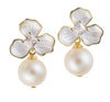 Mother of Pearl flower with crystals and hanging freshwater pearl earrings
