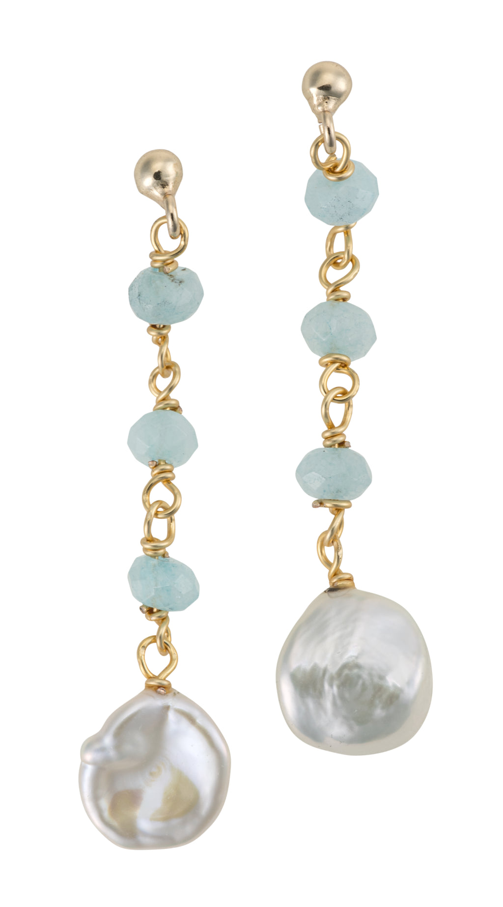 Aquamarine and Freshwater Pearl Hanging Earrings