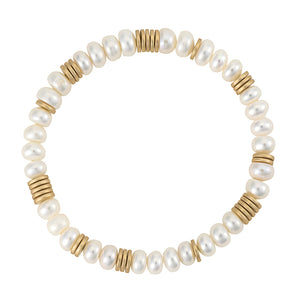 Freshwater Pearls and Gold Hematite Stretch Braceleto