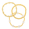 3 Stackable Freshwater Pearl and Gold Bead Stretch Bracelet- Large Pearl