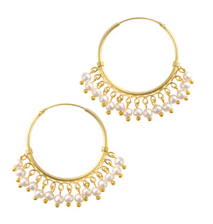 Large Hoop earrings with hanging pearls