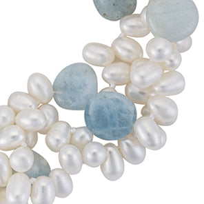 Three Strand Aquamarine and keshi pearl bracelet