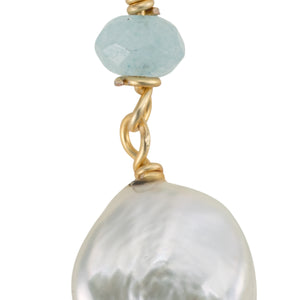 Aquamarine and Freshwater Pearl Hanging Earrings