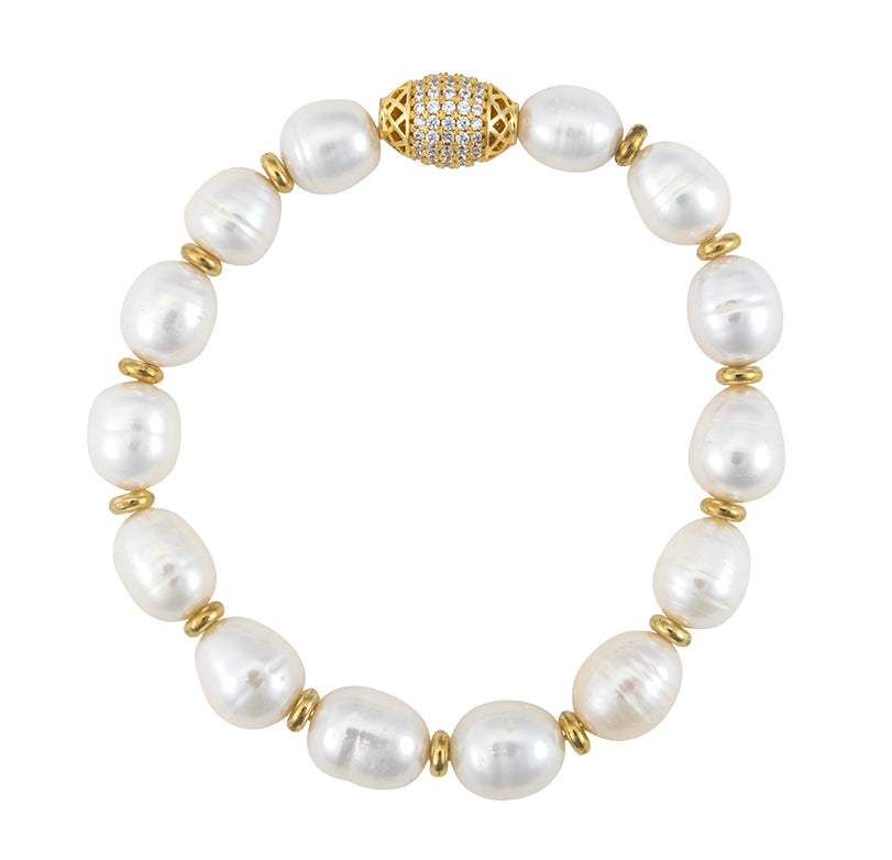 Pearl Bracelet with Single Gold Rhinestone