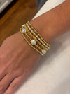5 Piece Stackable Freshwater Pearl and Gold Bead Stretch Bracelet