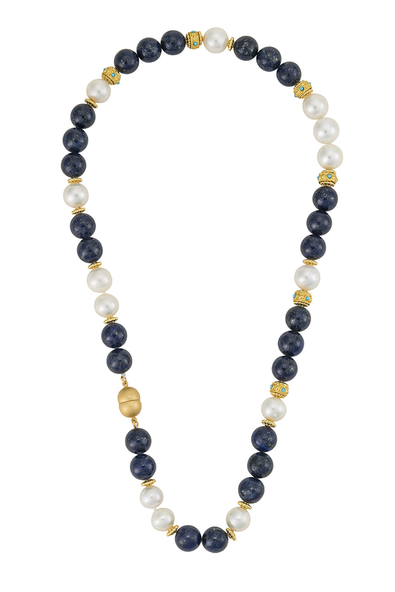 Freshwater Pearl and Blue Lapis Necklace