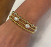 3 Stackable Freshwater Pearl and Gold Bead Stretch Bracelet- Large Pearl