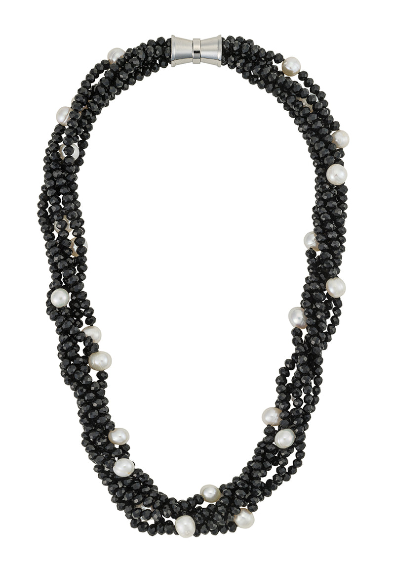Five-Strand Jet Bead Necklace with Freshwater Pearl Accents