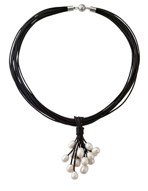 Leather and hanging pearl necklace