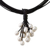 Leather and hanging pearl necklace