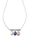 Minimalist three pearl silver bar necklace