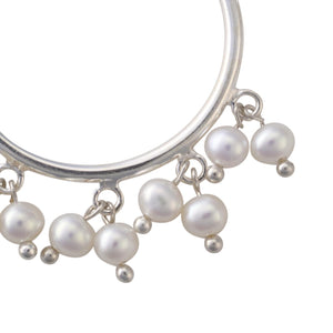 Large Hoop earrings with hanging pearls