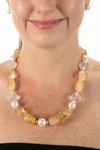 Citrine, frosted glass, and Edison pearl necklace