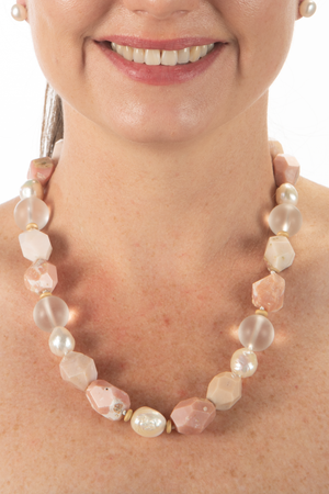 Pink opal and Edison pearl necklace