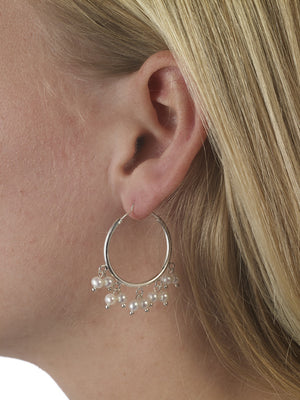 Large Hoop earrings with hanging pearls