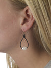 Leather hanging pearl hoop earrings