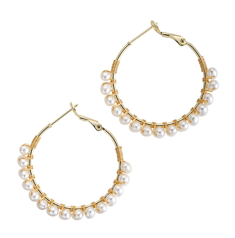 Gold 1.25” Pearl Hoops