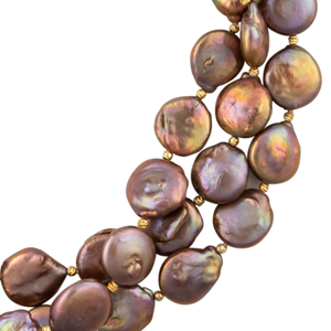 Three-strand coin pearl necklace