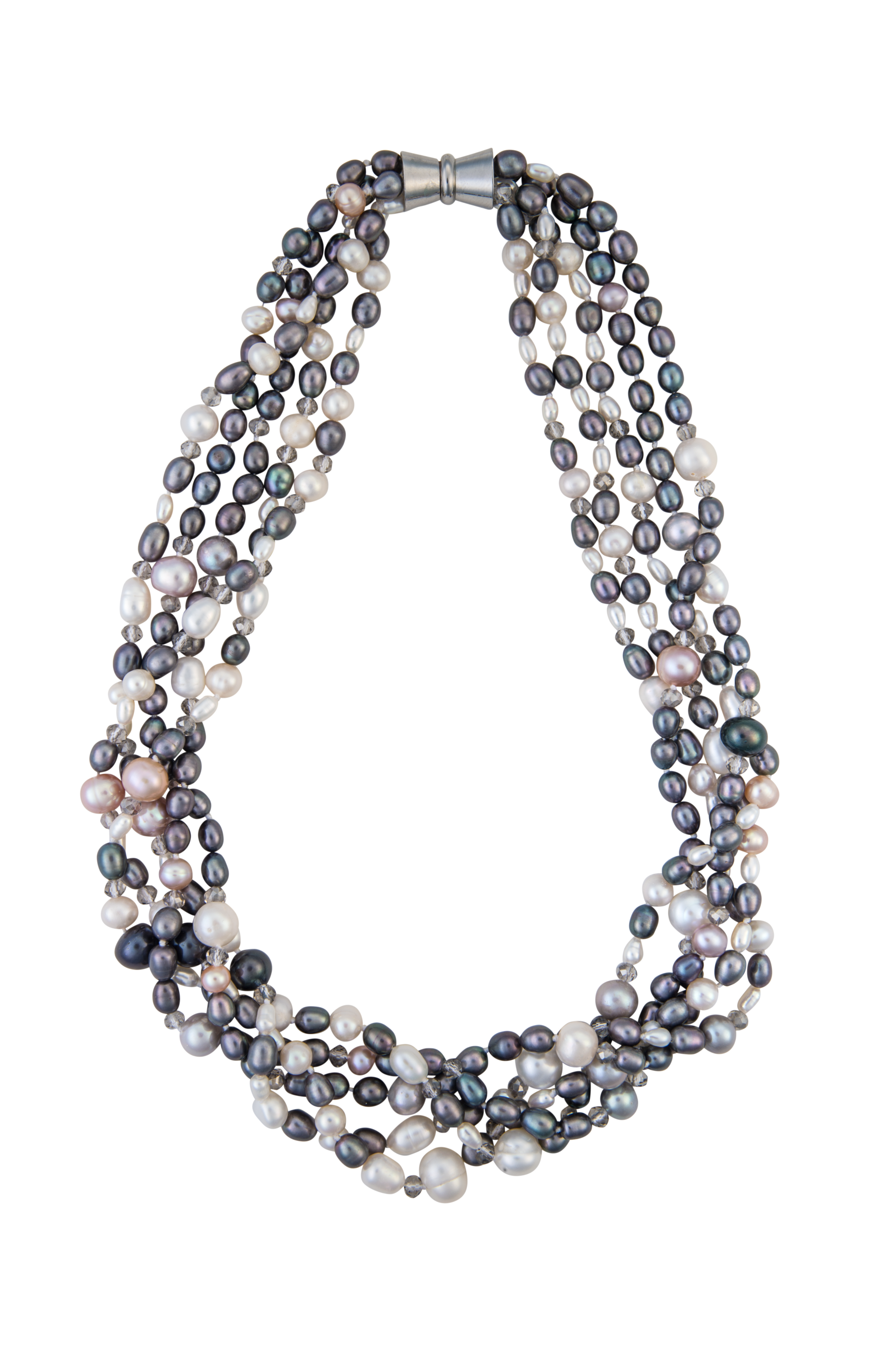 4-Strand Multi-Color Crystal & White Pearl Statement Necklace - Gold Brass