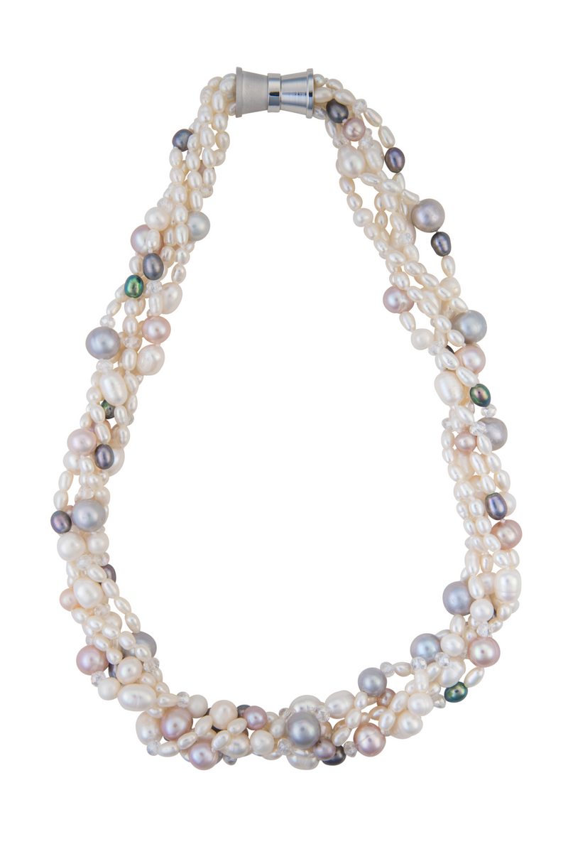 Five-strand multi-colored pearl necklace