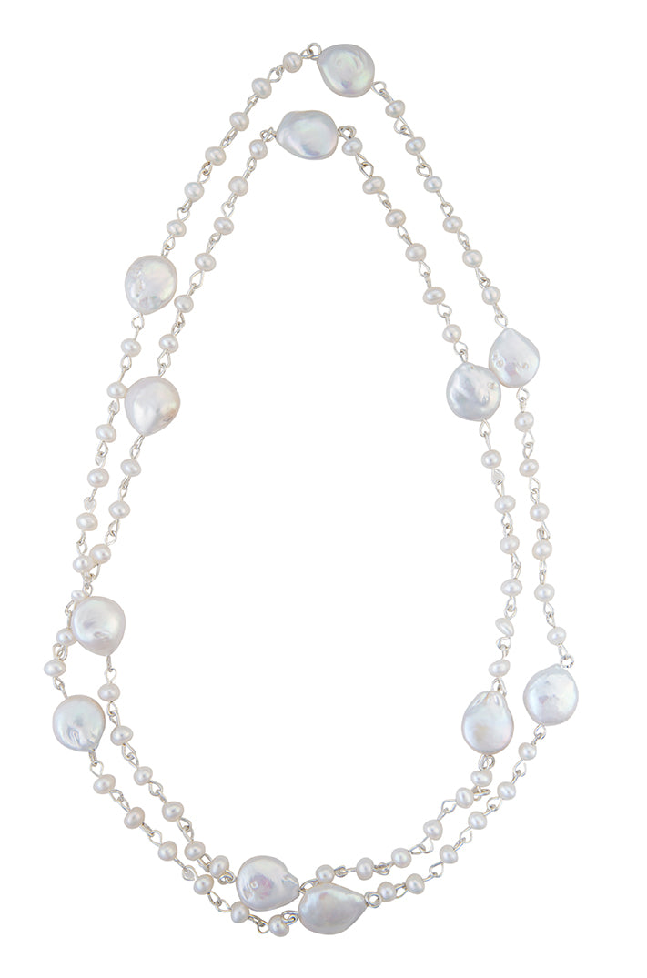Coin and seed pearl stainless necklace