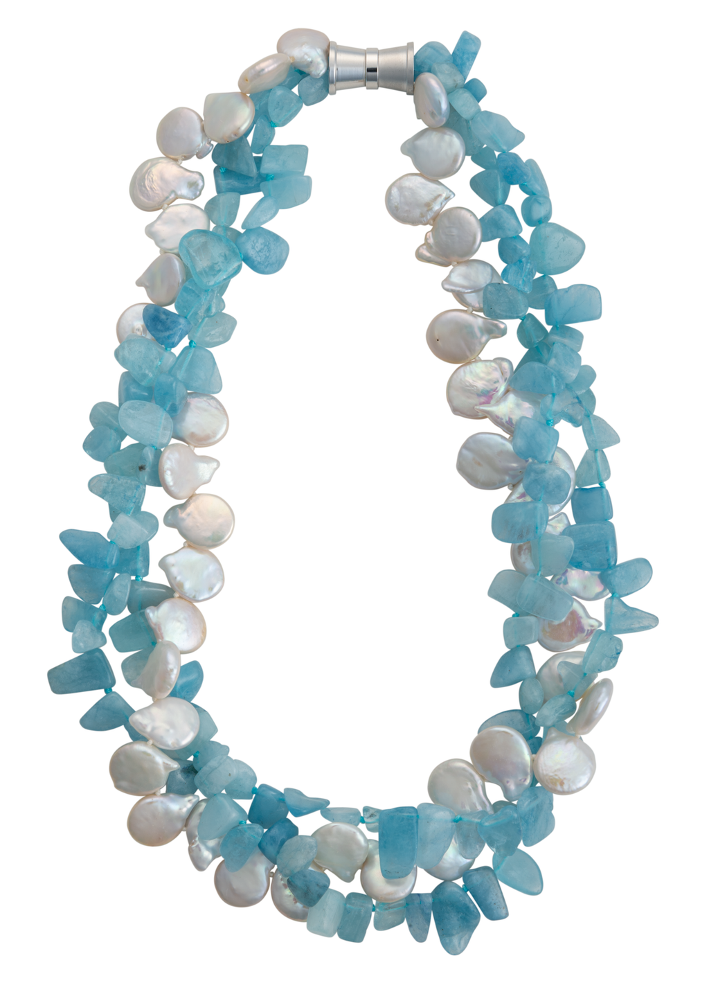 Aquamarine and freshwater coin pearl necklace