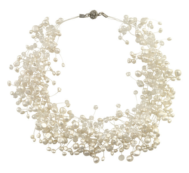 Floating pearl and crystal necklace