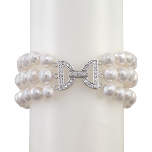 Three-strand pearl and crystal bracelet AAA+ Pearls