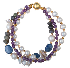 Amethyst, lapis, labradorite, and pearl bracelet