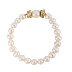 Statement pearl and gold square bracelet with large center stone