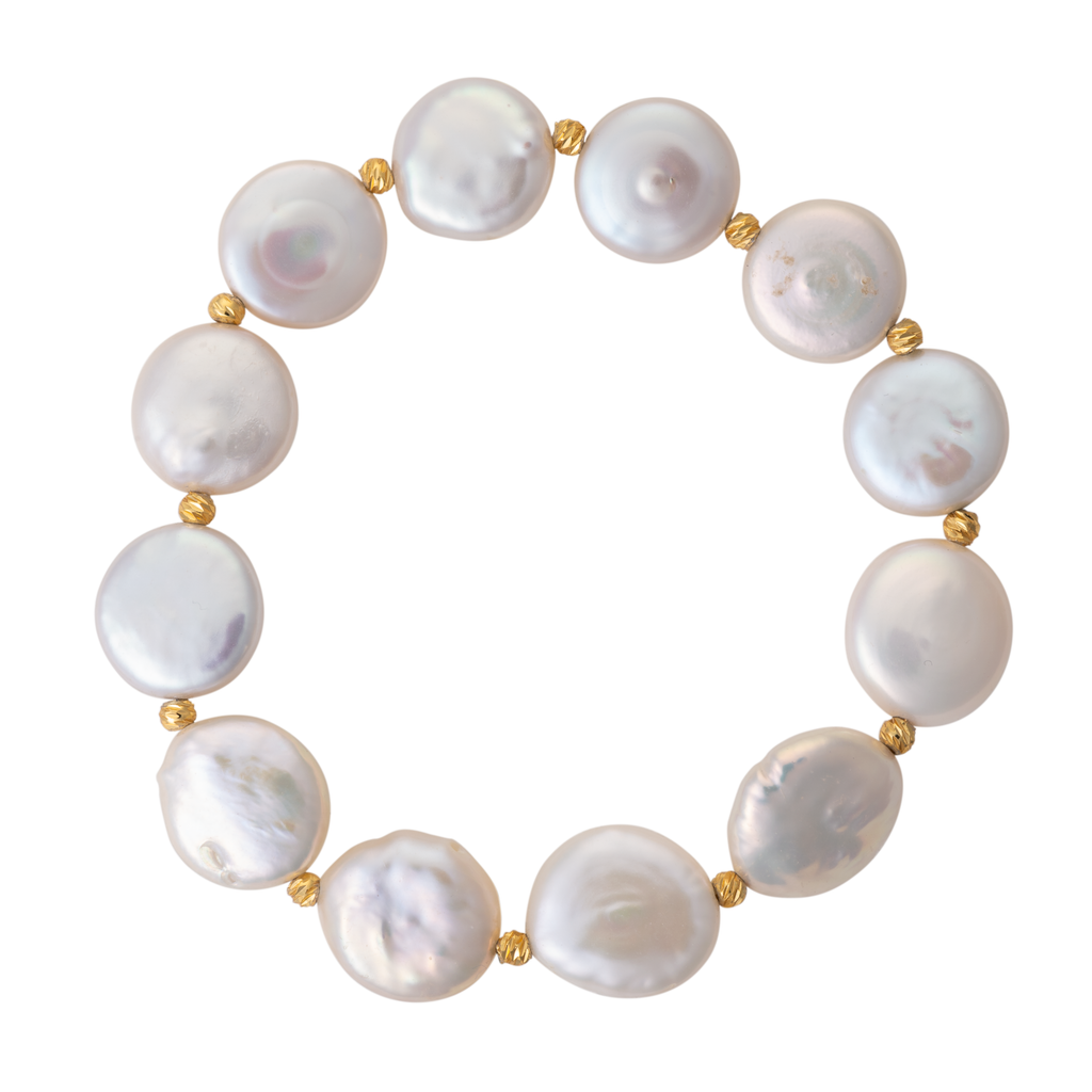 Coin pearl and gold bead stretch bracelet
