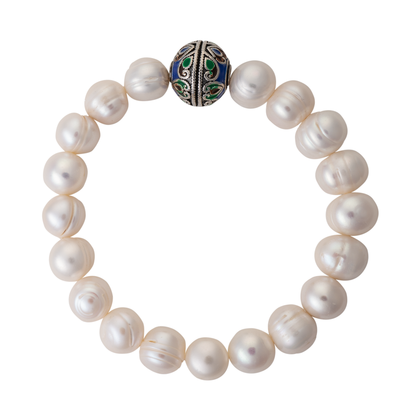 Baroque pearl and cloisonné bead bracelet