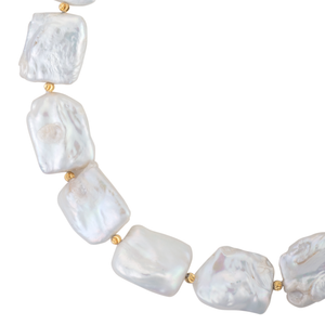 Square freshwater pearl necklace with gold beads