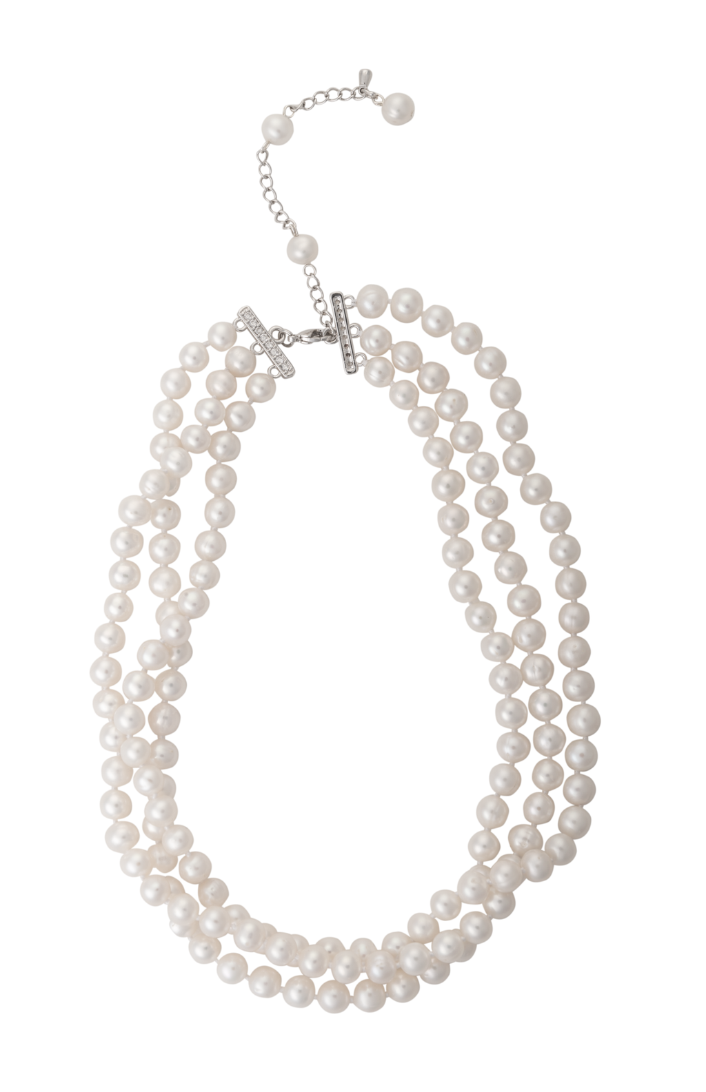 Three-strand adjustable pearl choker