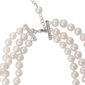 Three-strand adjustable pearl choker