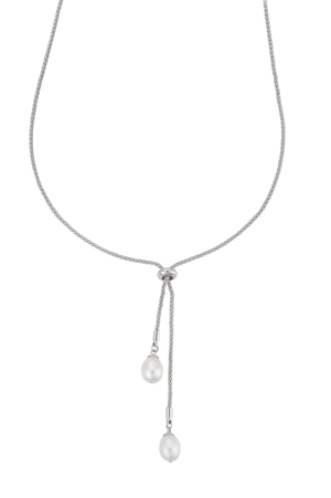 Modern pearl lariat necklace