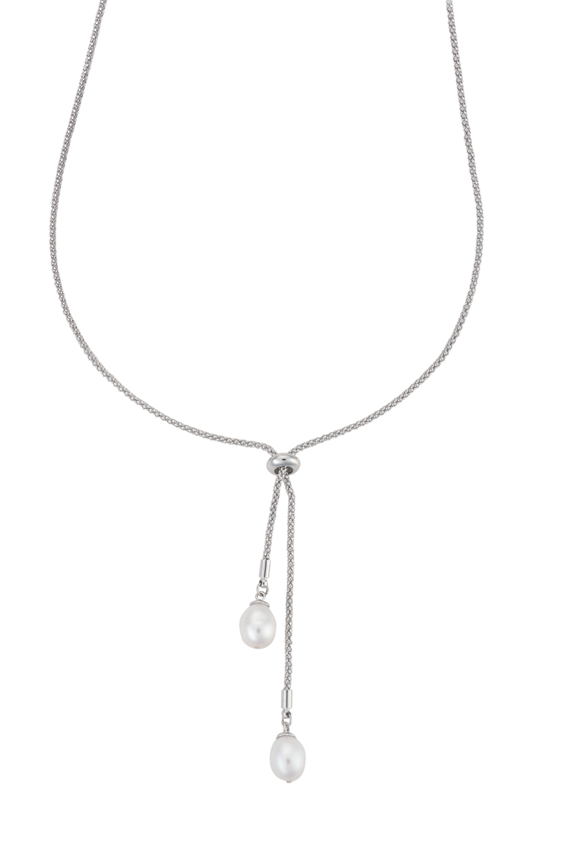 Modern pearl lariat necklace