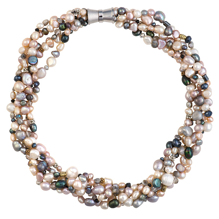 Crystal and Tibetan bead pearl necklace