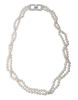 Double strand pearl necklace with crystal clasp